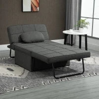 Poltrona Letto 4 in 1 con Schienale Regolabile e Cuscino in Tessuto Effetto Lino, 95x179x78 cm, Grigio