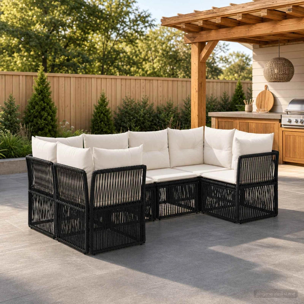 Set Divano da Giardino 6 pz 6-Numero di posti Nero polyrattan 3434332