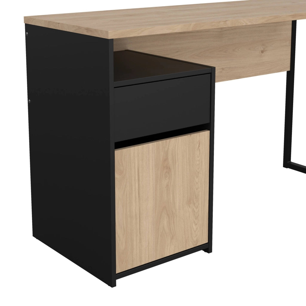 Scrivania Mele, Scrittoio multiuso, Tavolo per ufficio porta PC, Piano di lavoro, 130x48 h77 cm, Rovere e Nero