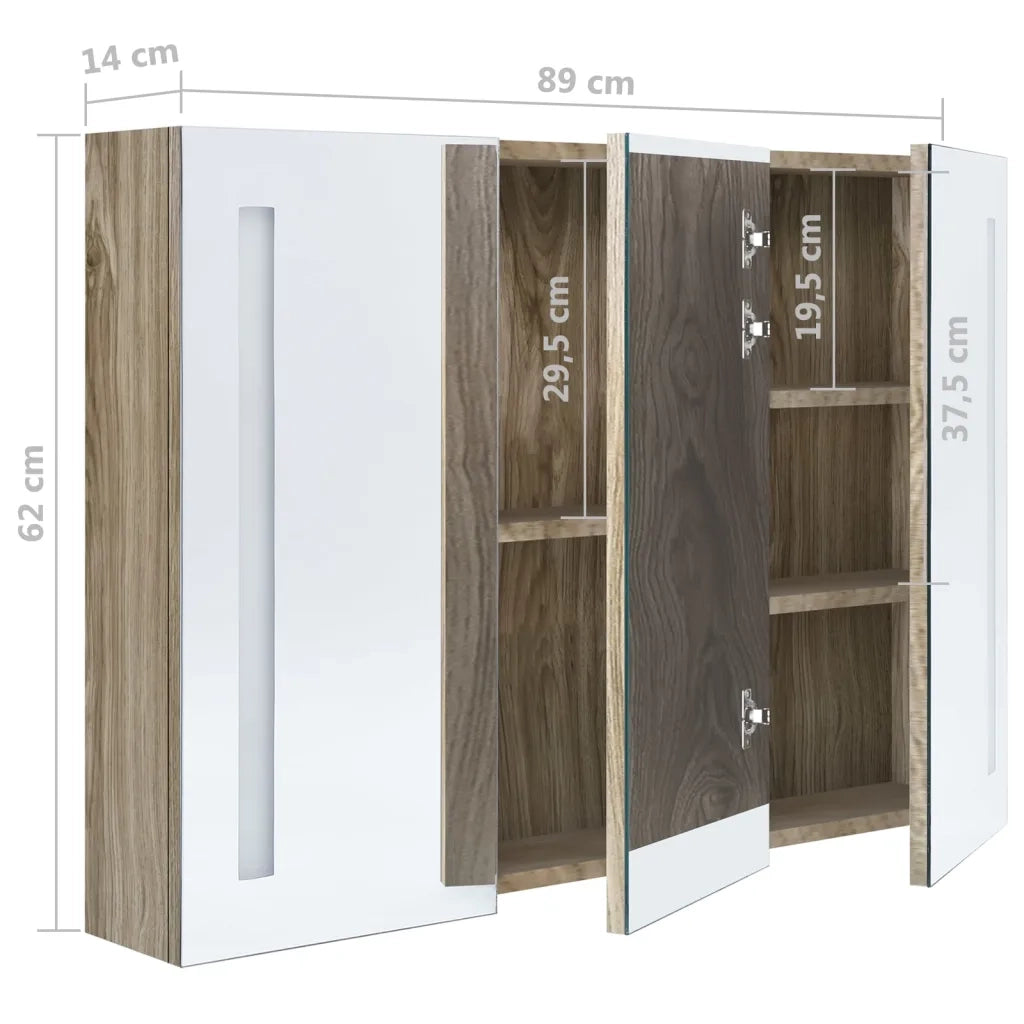 Armadietto Bagno con Specchio e LED Rovere 89x14x62 cm cod mxl 61482