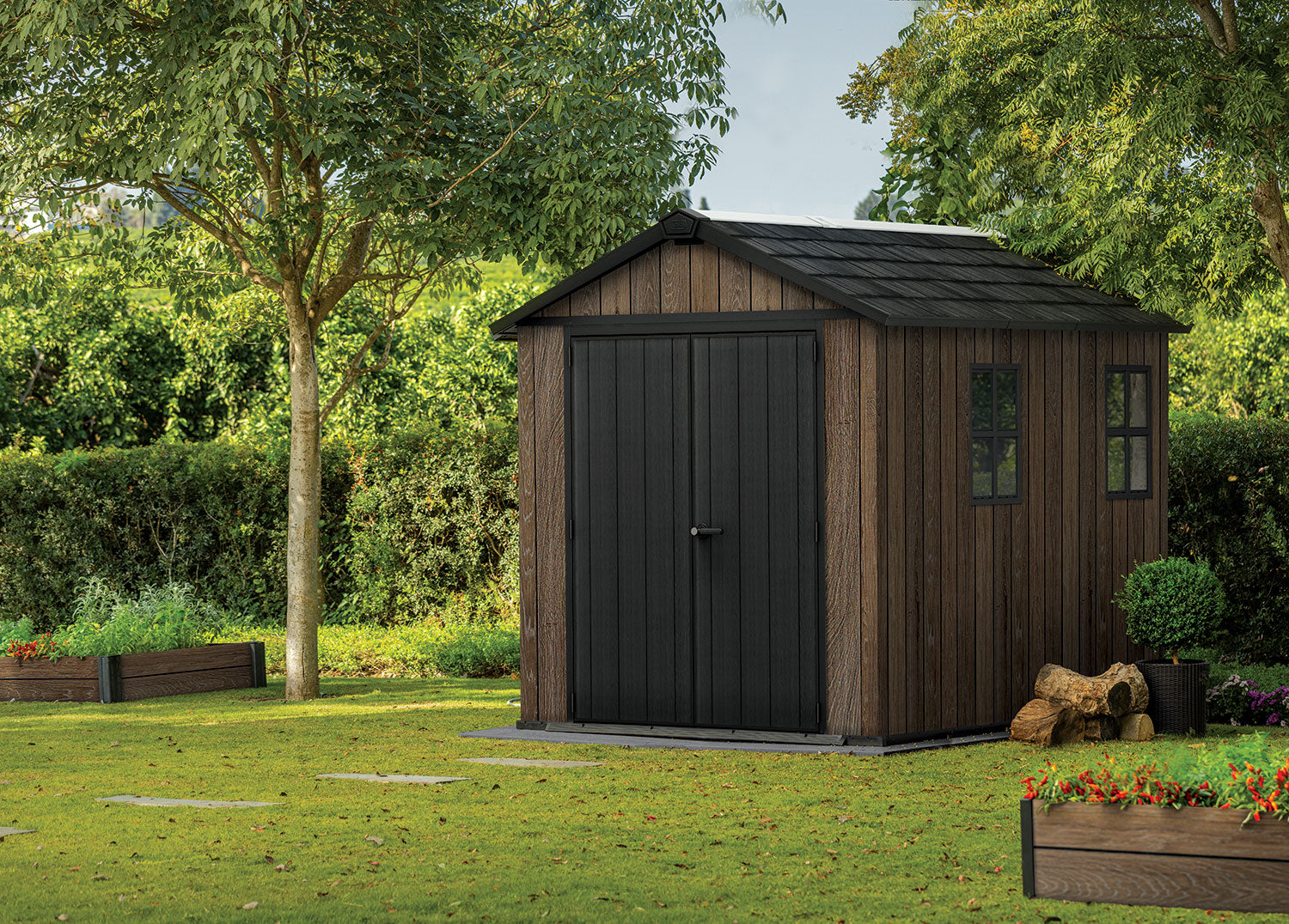 Casetta Box da Giardino Keter Apex 759/975 in Resina Effetto Legno Noce