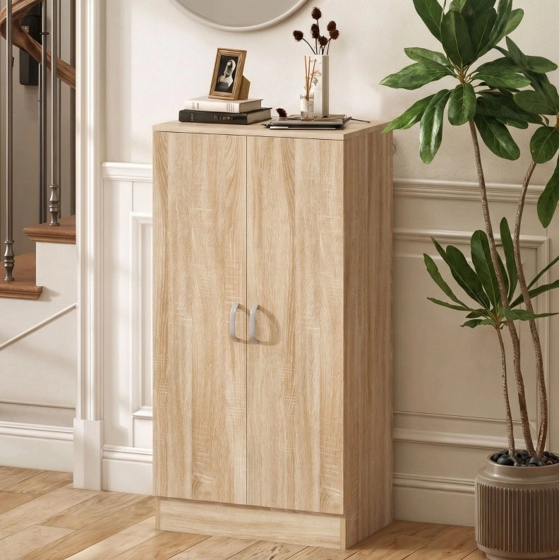 Scarpiera 55x35x108 cm con 6 ripiani regolabili; cerniere a chiusura rallentata; legno; naturale