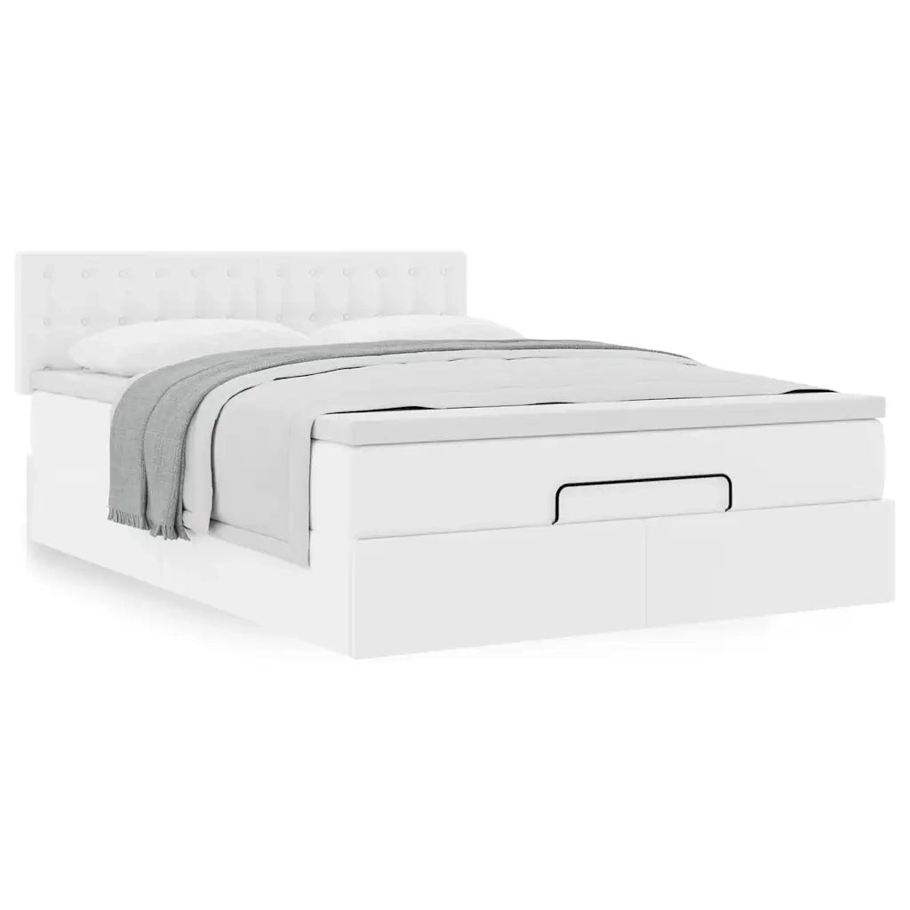 Struttura Letto Pouf con Materasso Bianco 140x190 cm Similpelle 3311304