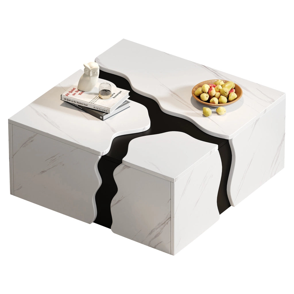 Tavolino da Caff¨¨ con Cassetto Effetto Marmo ¨C Xylo ¨C 70x70x31 cm