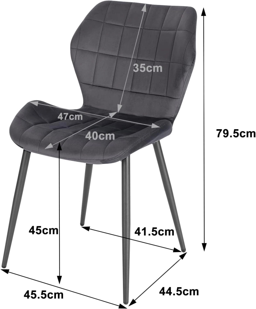 2x Sedie Ergonomica da Pranzo, Sedia Nordica, Sedia da cucina in velluto, Seduta Imbottita, per Camera da Letto, Salotto, Grigio Scuro, Gambe in Metallo, BH356dgr-2