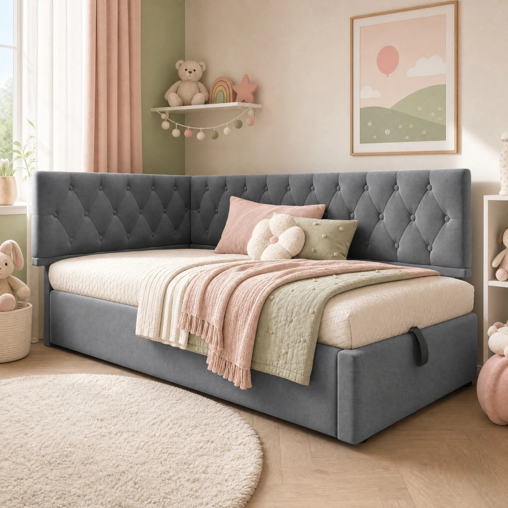 LETTO Contenitore 90x200 cm Velluto Grigio con testiera reversibile senza materasso
