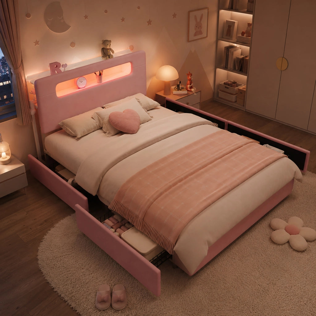 letto imbottito velluto rosa 140 x 200 cm