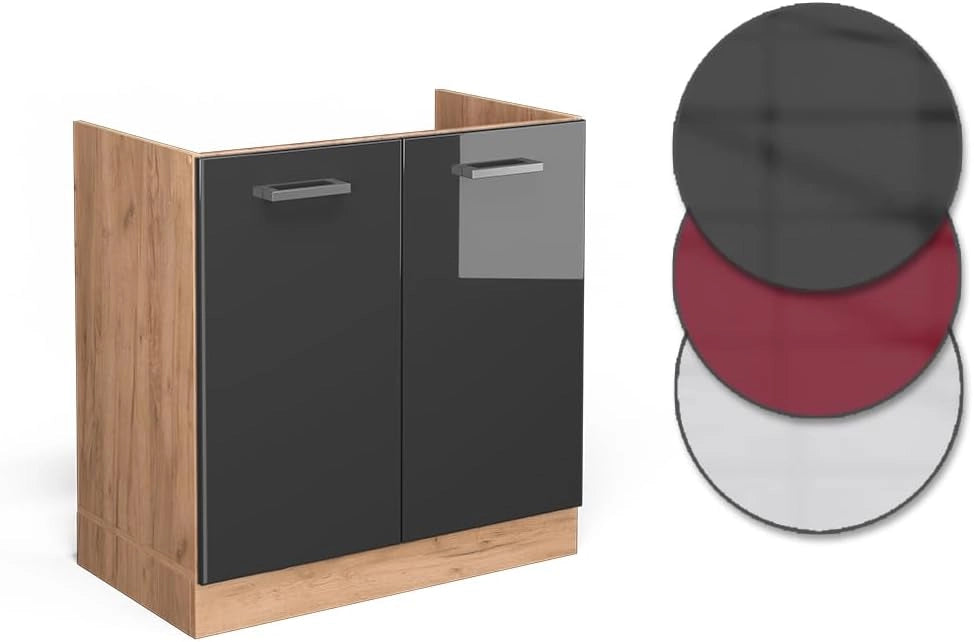 Mobile lavello cucina R-Line, Antracite lucido, 80 cm senza piano di lavoro, per la libera combinazione all'interno di sistemi cucina modulari