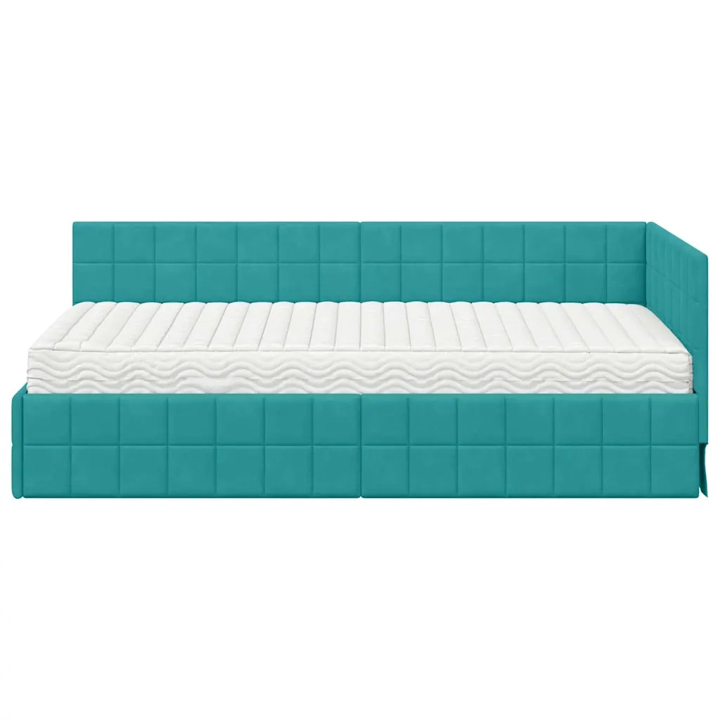 Struttura Letto Angolare con Materasso 2 pcs Turchese Velluto