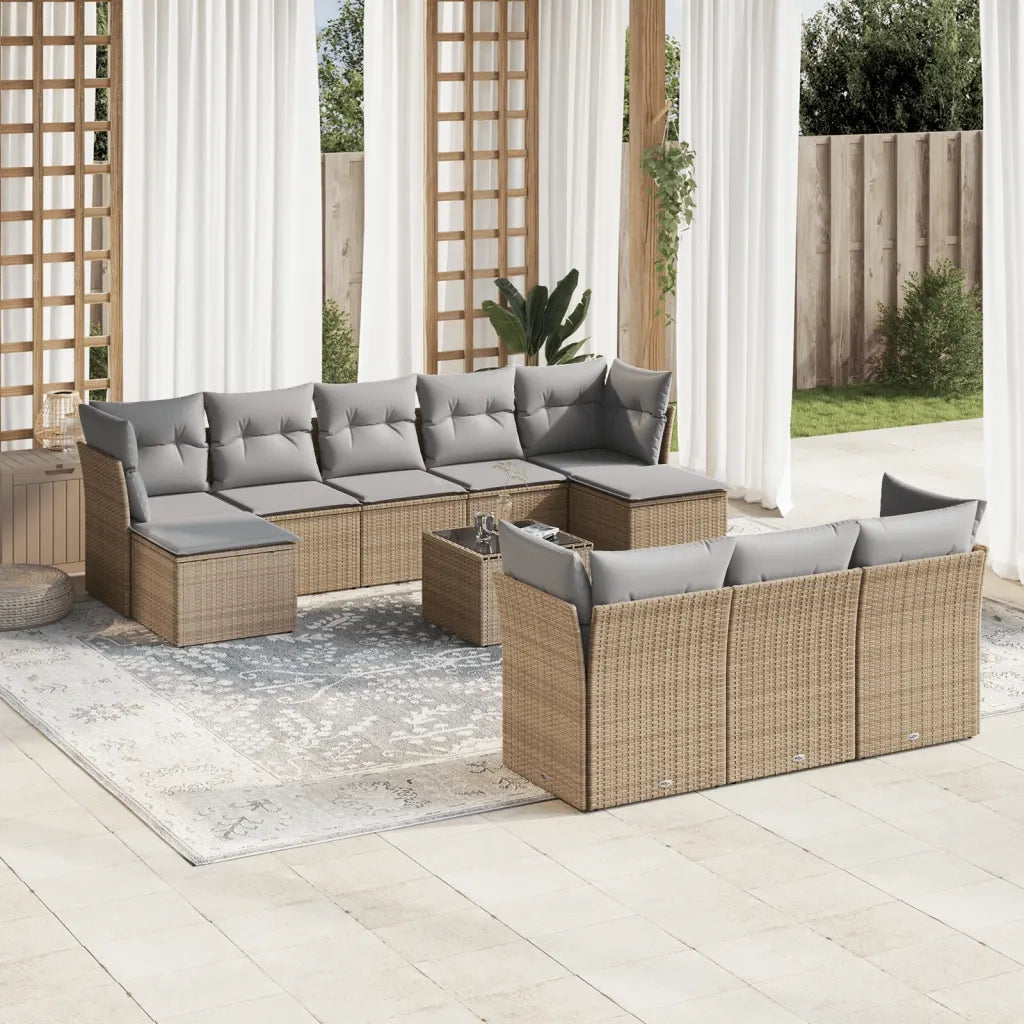Set Divani da Giardino 11 pz con Cuscini Beige in Polyrattancod mxl 115466