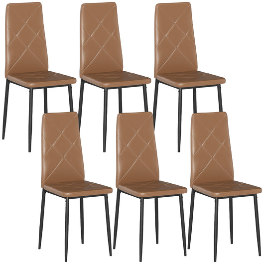 Set di 6 Sedie da Pranzo Moderne 41x50x97 cm con Schienale Alto in Finta Pelle e Acciaio Marrone
