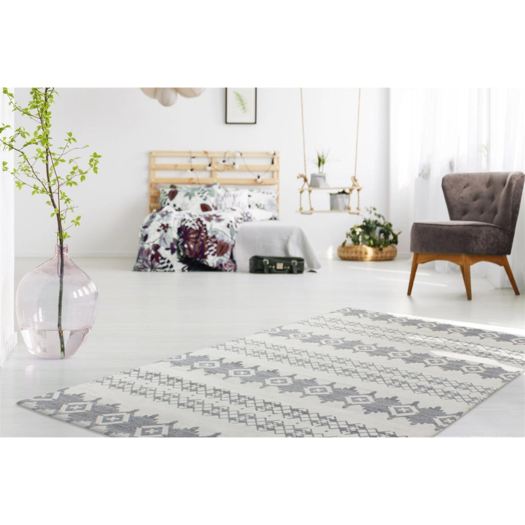 Tappeto Mirage in lana e viscosa grigio e avorio 80x150 cm