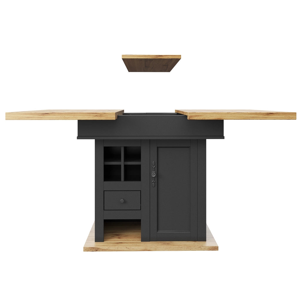 Tavolo da pranzo allungabile con ripiani regolabili e ante magnetiche per cucina in MDF nero 110 × 80 × 75 cm