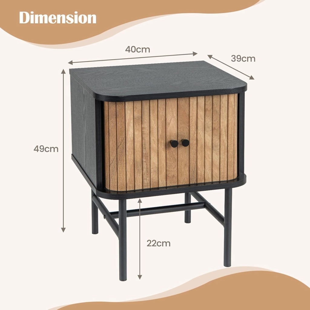 Tavolino comodino con ante scorrevoli, comodino in legno e gambe in metallo, piccolo comodino, comodino, comodino, tavolino da caffè, tavolo per soggiorno, camera da letto, 40 x 39 x 49 cm