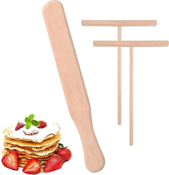 Spremitore di crêpe - Distributore di pastella per pancake con spatola in legno - Omelette - 3 pezzi.