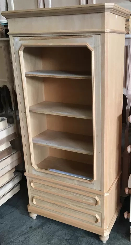 vetrina in legno 1 anta 2 cassetti grezzo  l.95 p.45 h.192 - Mobili 2G