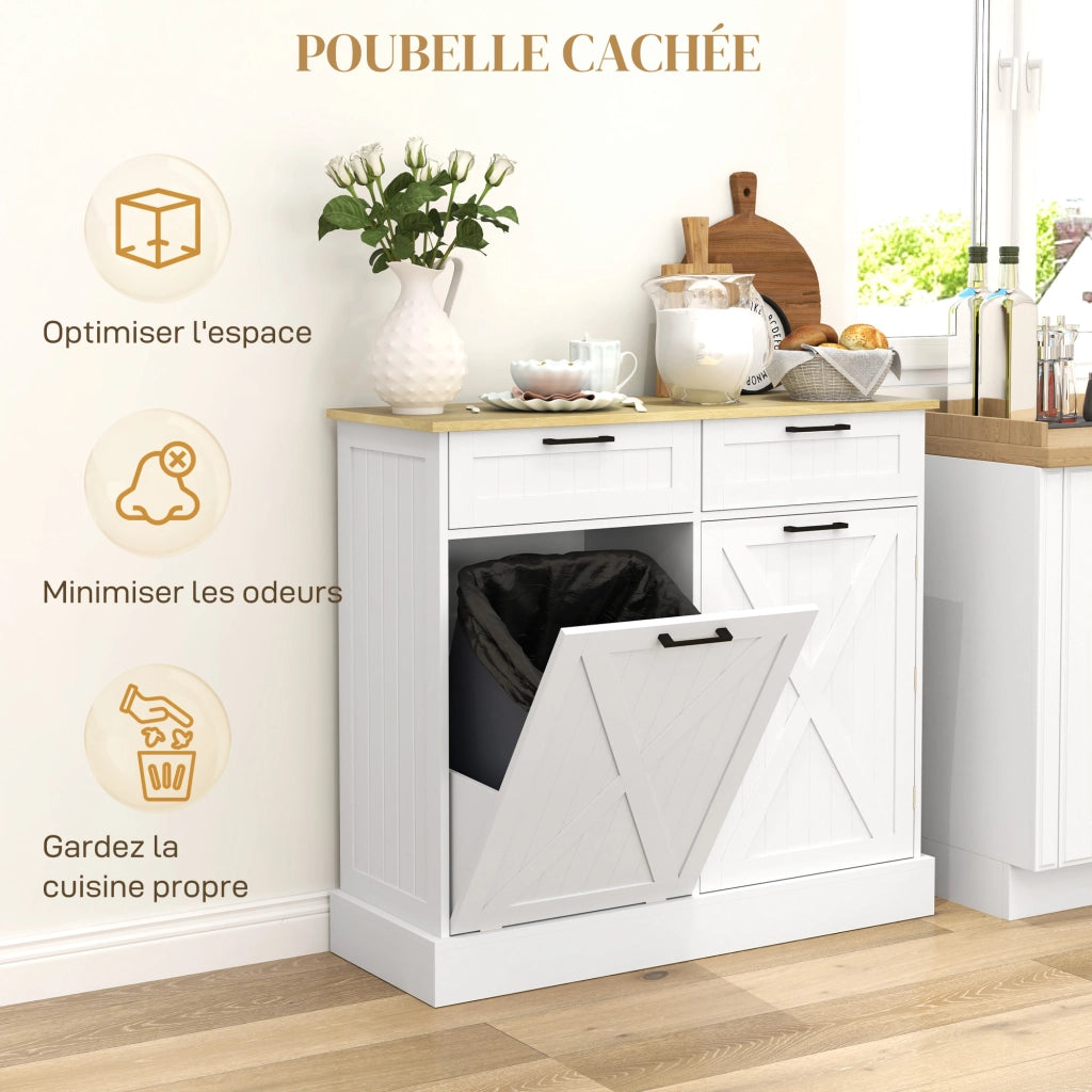 Mobile da cucina con cestino 38L, 2 cassetti, ripiano spezie e piano lavoro ¨C zephmum ¨C bianco