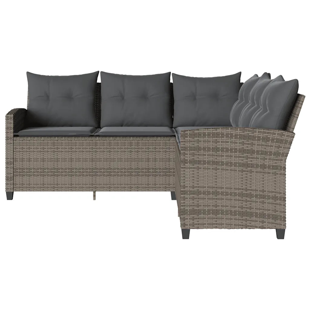 Divano a Forma di L con Cuscini-Sofa con Cuscini in Polyrattan Grigio 160792