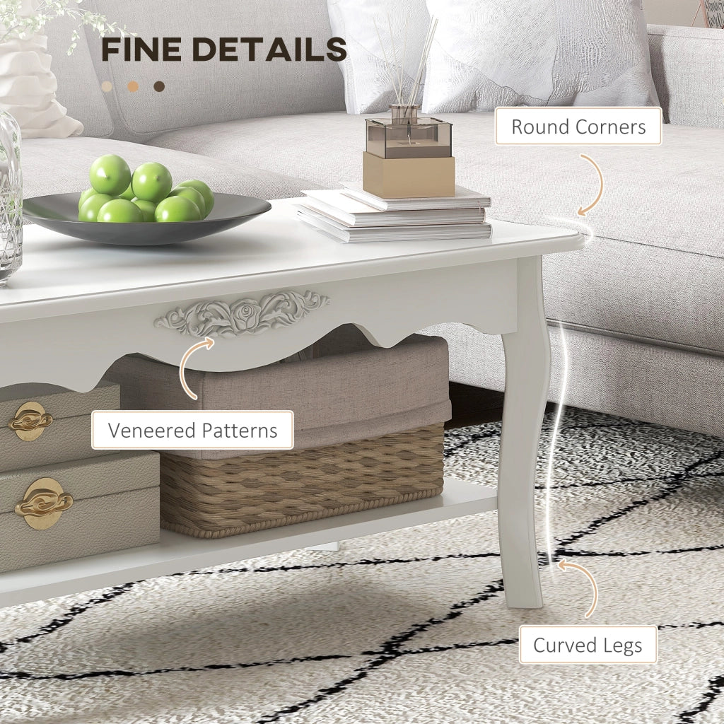 Tavolino da Salotto con Ampio Ripiano Portaoggetti Inferiore in Legno. 94x44x43cm. Bianco