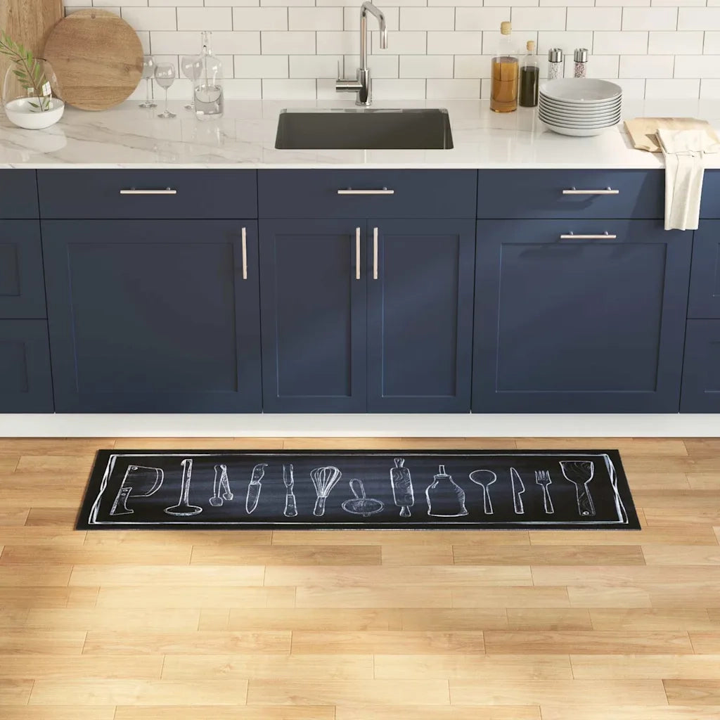 Tappeto da Cucina Nero 150 x 45 cm Velluto 42013432
