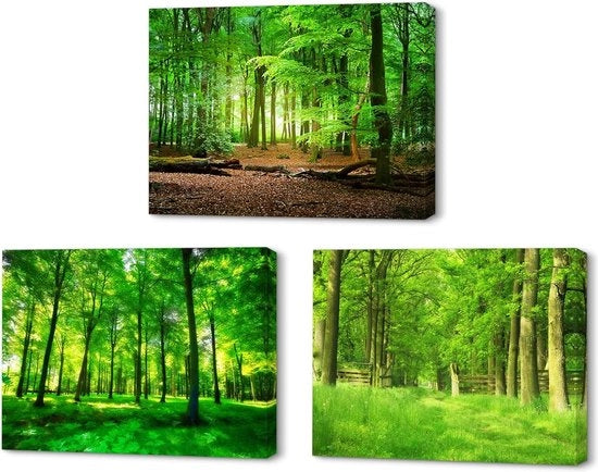 Decorazione per la parete a tela con stampa di giungla verde - Riproduzione di un bosco - Arredamento per la camera da bagno
