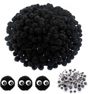 1000 Pompom Neri Fluffy di 1 cm con 100 Occhi Mobili per Progetti di Artigianato, Decorazioni e Garlands