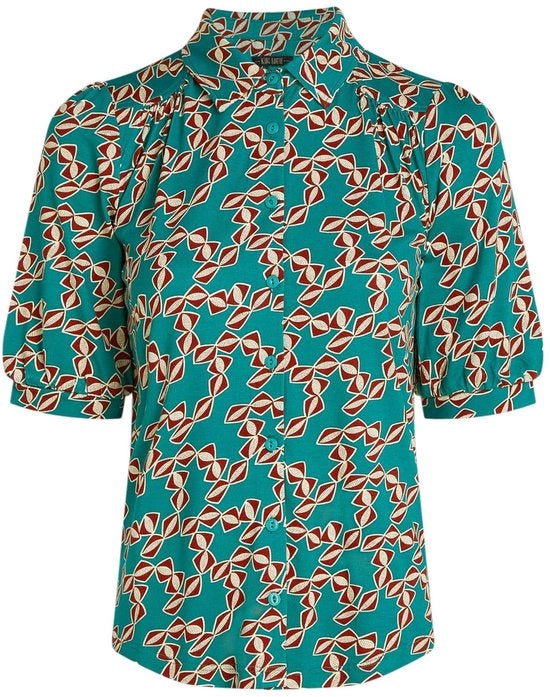 Blusa per Donna con Disegno Grafico - Collo a Cappuccio - Cuffie Corte - Chiusura a Bottone - Maglia di Alta Qualità