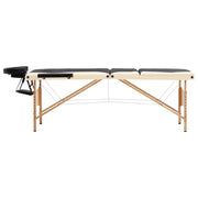 Lettino Massaggio Pieghevole a 3 Sezioni Legno Nero e Beige 110213