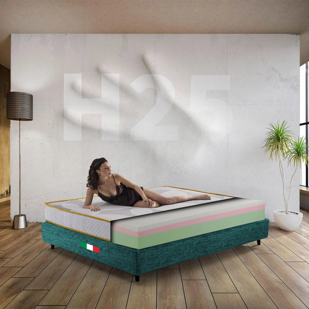 Materasso memory Piazza e mezzo 120X200 Cm, Materasso molto alto a zone H25 cm, Materasso ortopedico a 3 STRATI | Materasso anallergico prodotto in Italia - MOD. EQUILIBRIUM H25