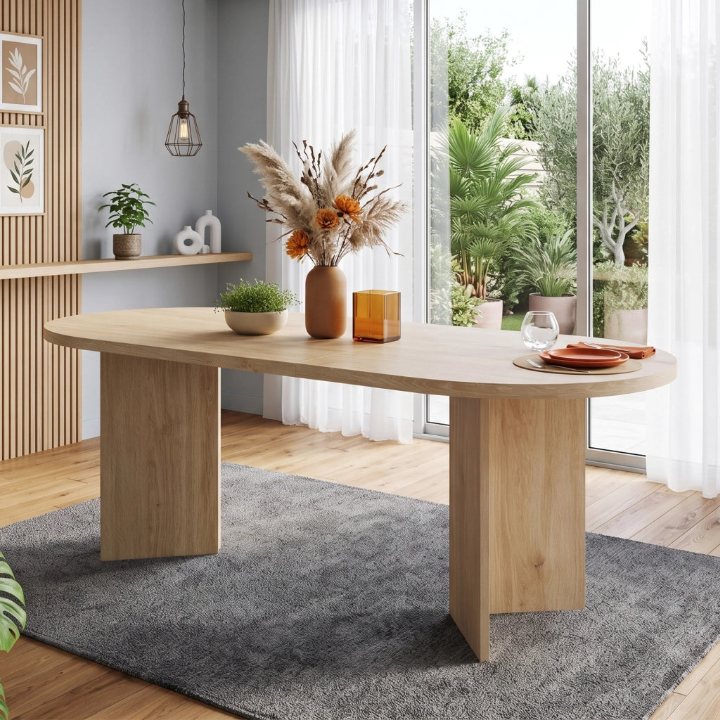 Tavolo da pranzo per 6-8 persone con piano da 18 mm e angoli arrotondati, stile moderno, in MDF, rovere, 160 × 80 cm