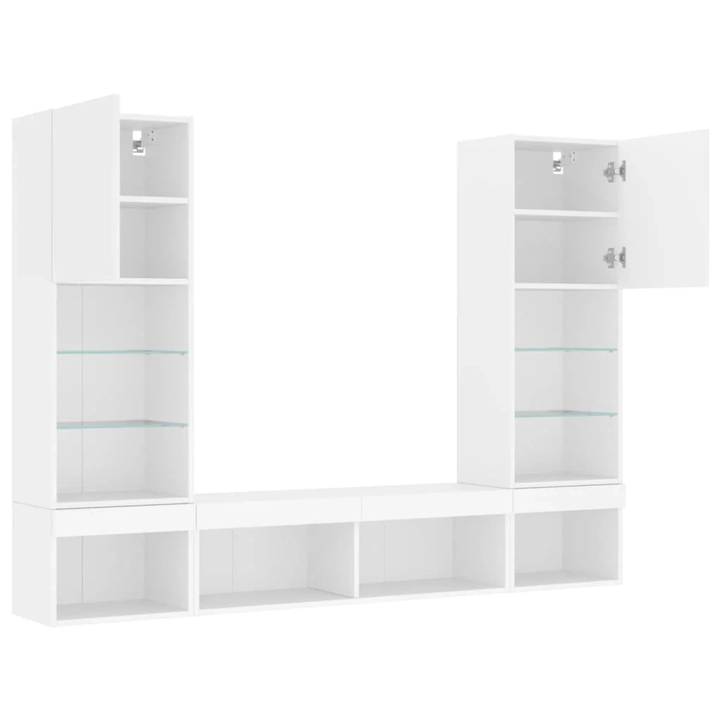 Set di mobili TV multimediali mensola TV credenza mobile TV per sala da pranzo soggiorno camera da letto con illuminazione a LED 5 pezzi legno ingegnerizzato bianco 02_0029381