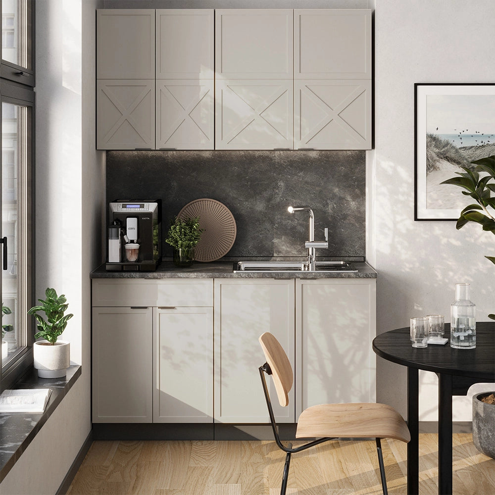 Cucina completa Fame-Line GrigioBeige/Antracite 140 cm, PL Rovere Vicco