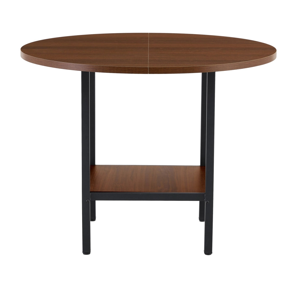 Tavolo rotondo moderno 100 cm con ripiano portaoggetti; in MDF e metallo; colore noce