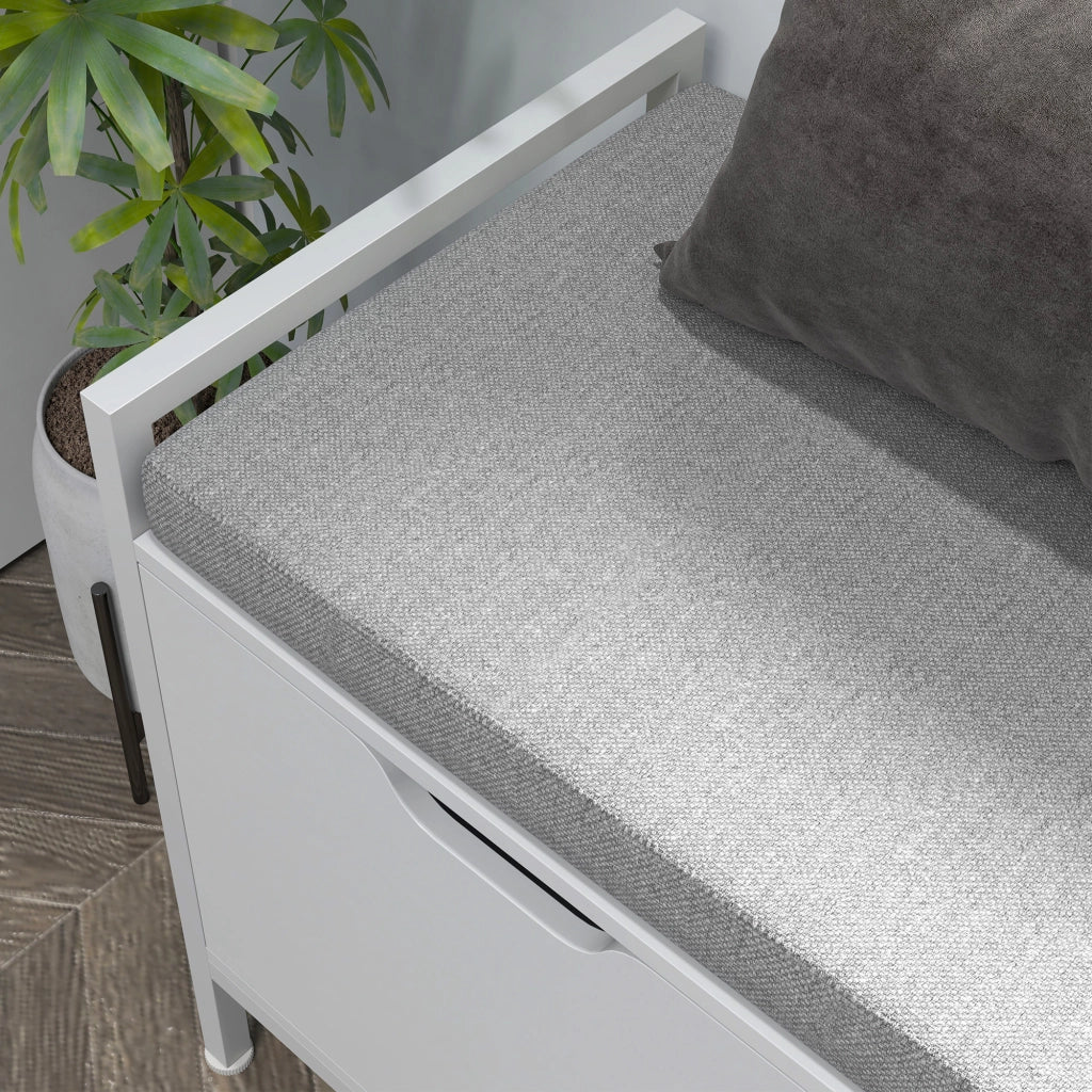 Panca portascarpe con cuscino ¨C zephmum ¨C 2 ante, bianco, 84x35x50 cm
