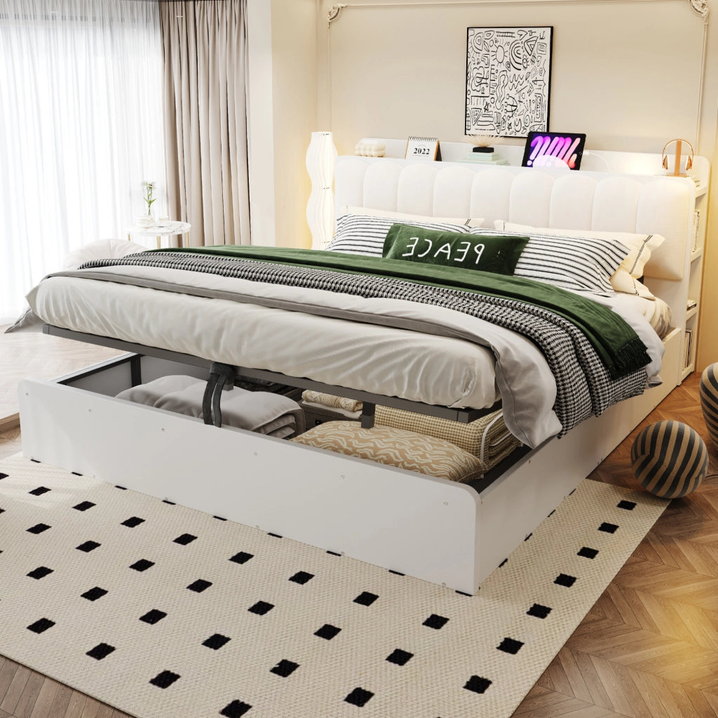 Letto matrimoniale 180x200 cm con contenitore idraulico e USB