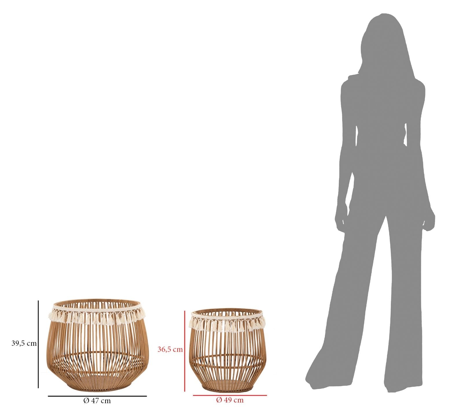 Set 2 Cestoni Fuji Ø 47x39,5-34x36,5 cm in Rattan