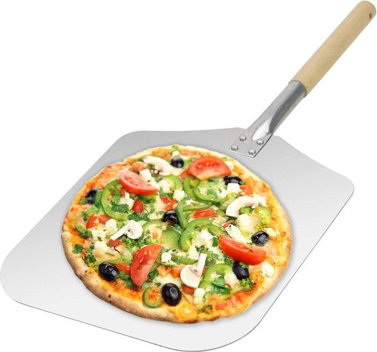 Pala per pizza - Manubrio in legno rimovibile - Lame 12 x 14 pollici - 66 cm di lunghezza complessiva - Accessori per forno a pizza all'aperto