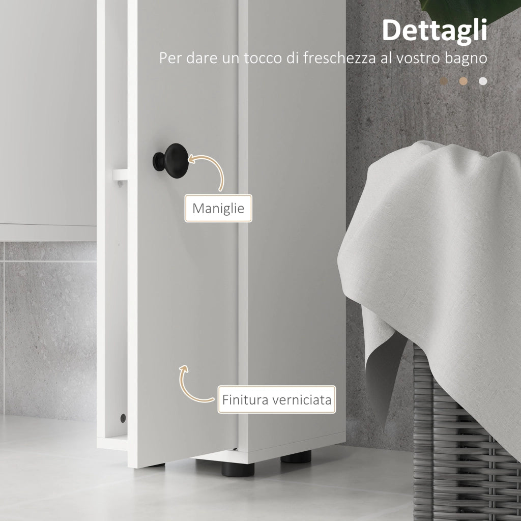 Mobile Bagno Colonna con Cassetto, Armadietti e Ripiani ¨C Minimal ¨C Legno Bianco 20x20x180 cm