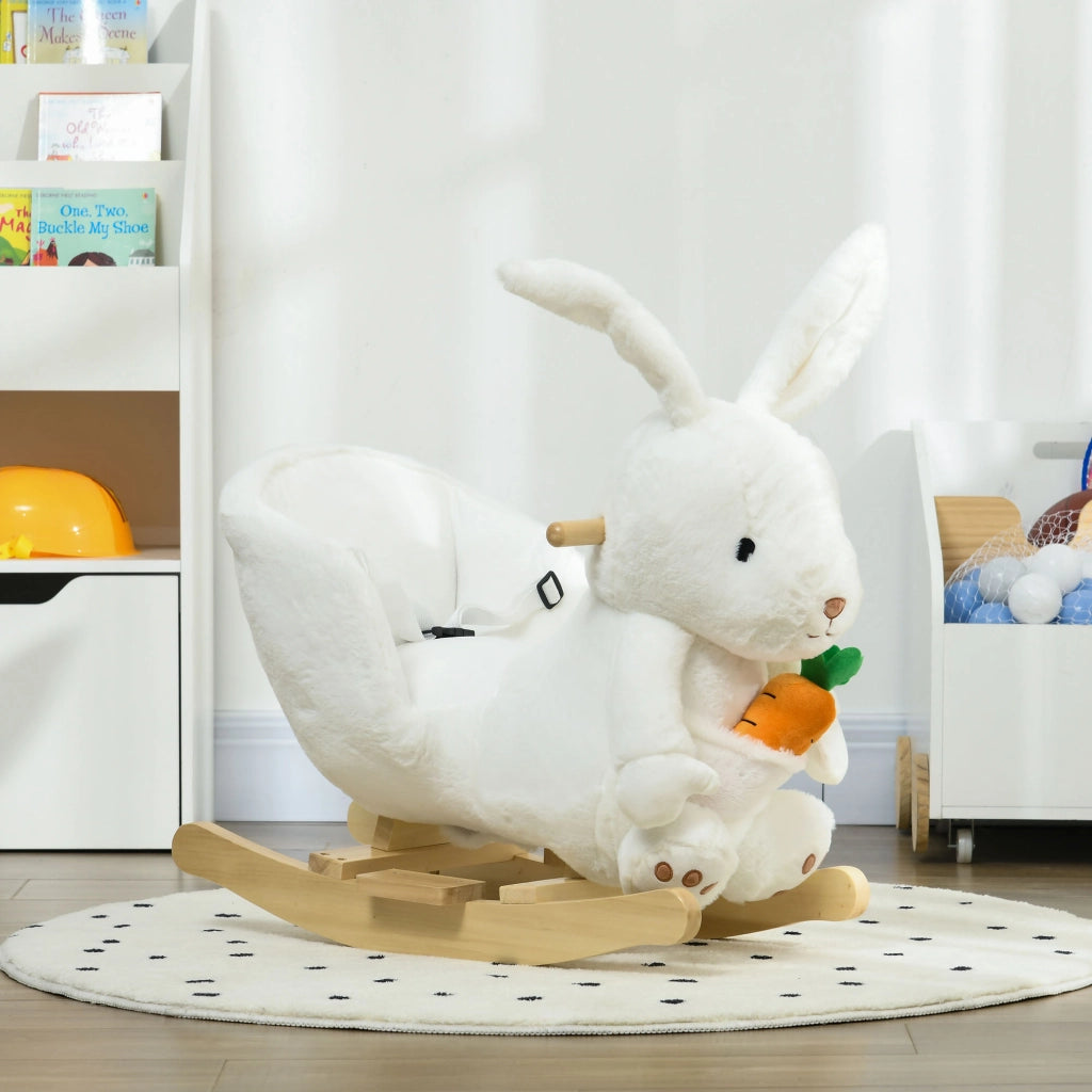 Dondolo a Forma di Coniglio con Suoni e Cintura ¨C zephmum ¨C Bianco 60x33x50 cm