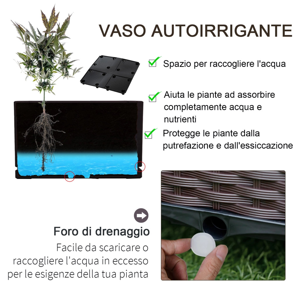 Easycomfort Fioriera da Esterno in Plastica con 4 Ruote e Disco Auto-Irrigante, 40x40x31.5cm