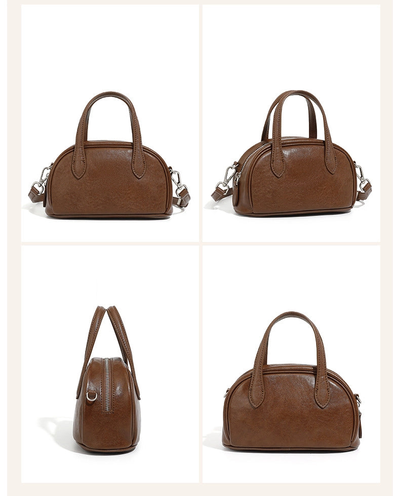 Borsa a tracolla da donna in vera pelle, marrone.