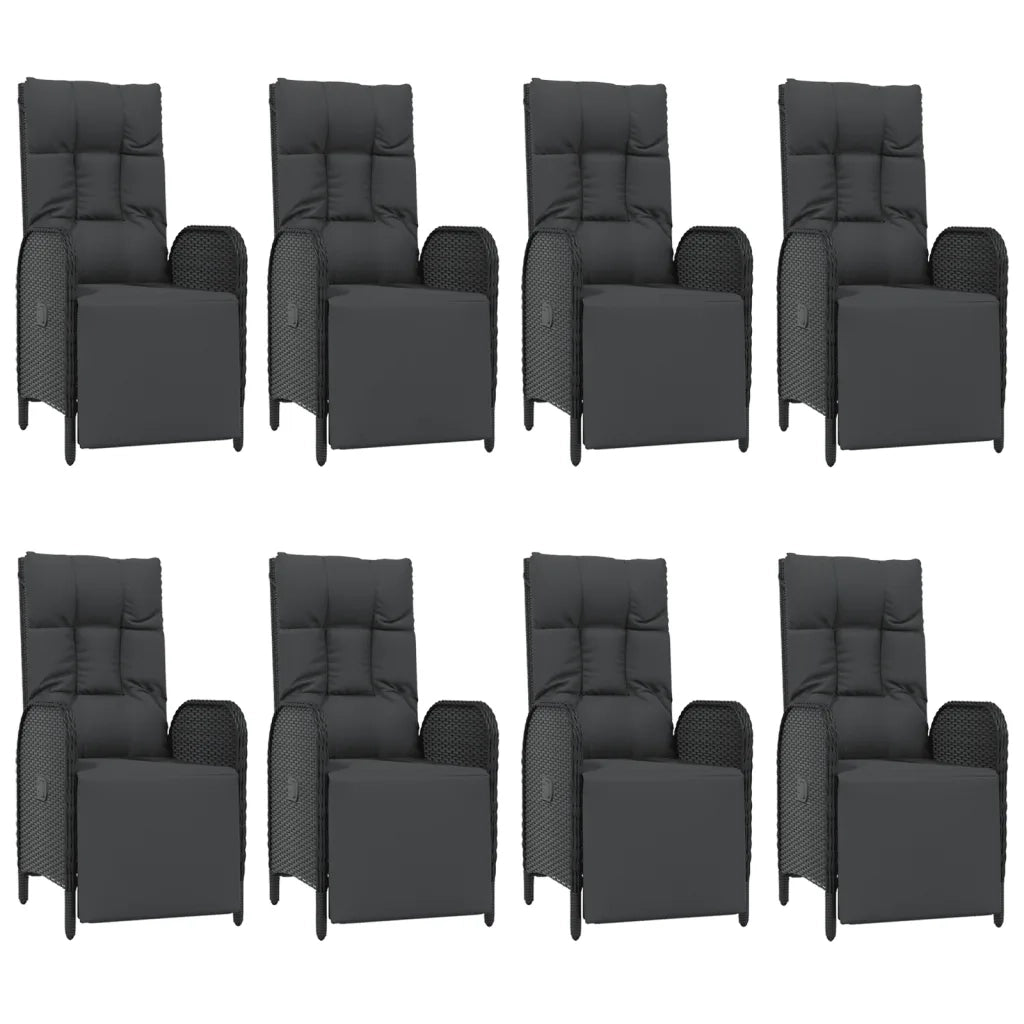 Set da Pranzo da Giardino 9 pz con Cuscini Nero in Polyrattan 3185079