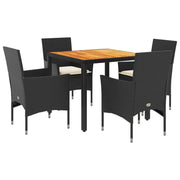 Set Pranzo da Giardino 5 pz | Set Salotto da Giardino con Cuscini Nero Polyrattan Acacia