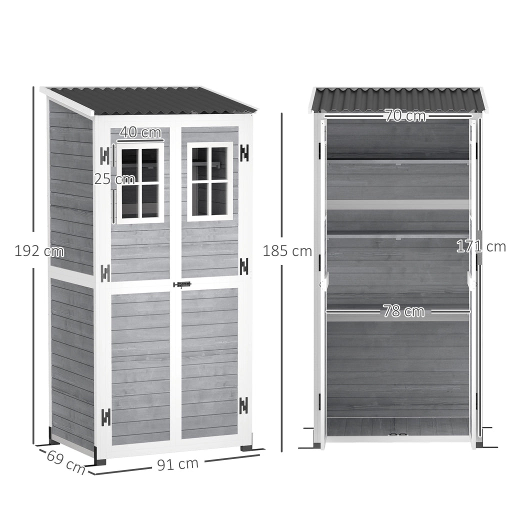 Armadio Porta Attrezzi da Esterno 91x69x185-192H cm Tetto inclinato in Plastica in Legno Grigio