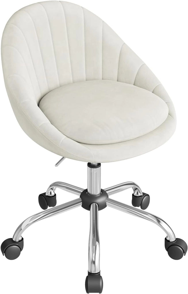 Sedia da Scrivania per Casa Regolabile in Altezza con Rotelle, Sedia Trucco Girevole Ergonomica, Ufficio, Camera da Letto, Studio, Velluto, Crema, BS167cm