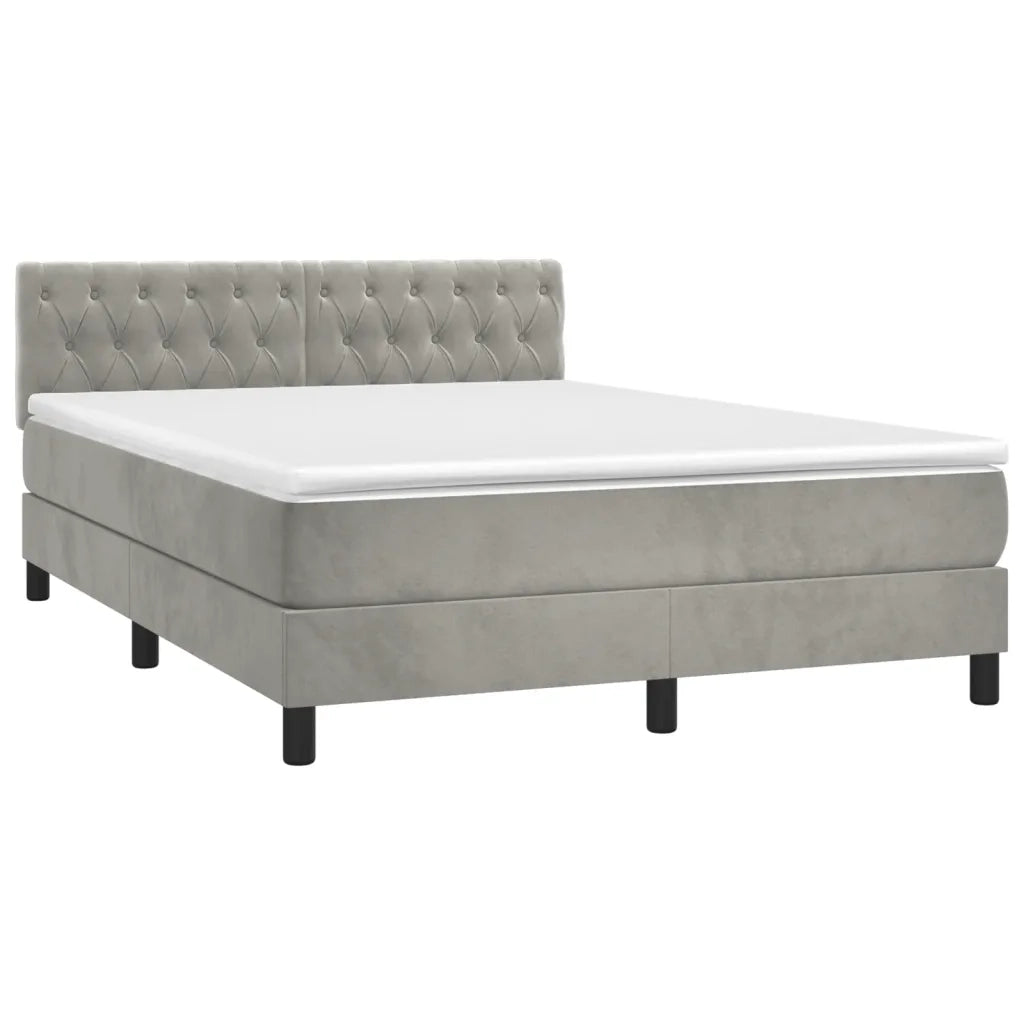 Letto a Molle con Materasso e LED Grigio Chiaro 140x200 cm Velluto 3134585