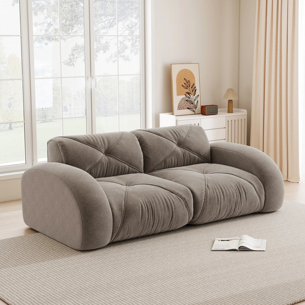 Divano modulare a 2 posti in ciniglia senza struttura con seduta morbida antiscivolo per salotto taupe 204 × 95 × 76 cm