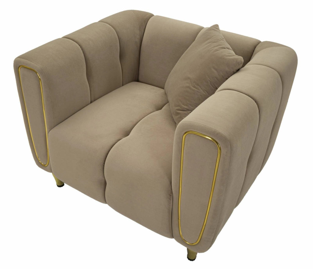 Poltrona Madama, Seduta imbottita, Divano singolo da salotto, Sedia con braccioli, 81x97 h71 cm, Grigio e Oro