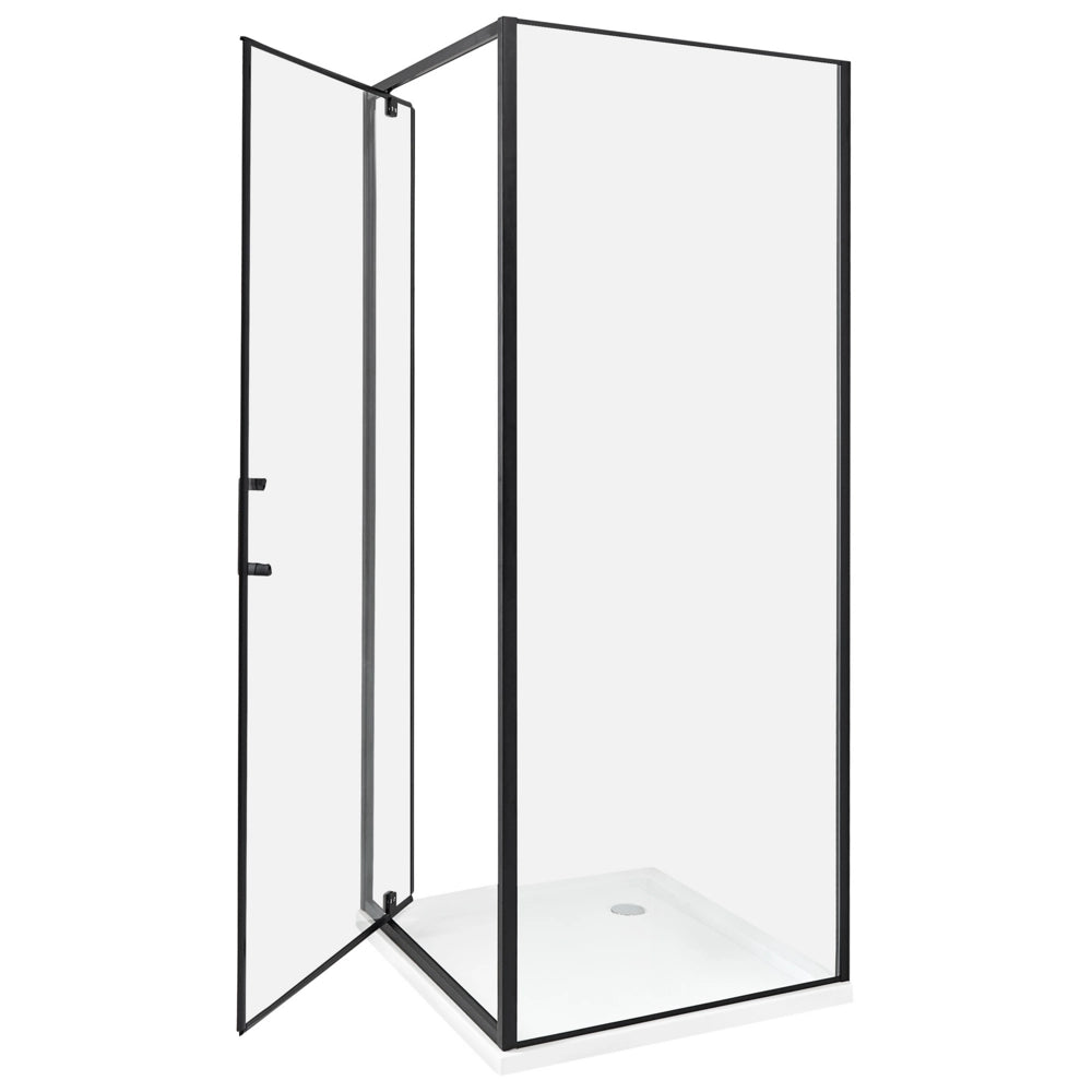 Box Doccia Vetro Temperato nero Cornice Alluminio Anta Singola Quadrata 70 x 70 x 185 cm