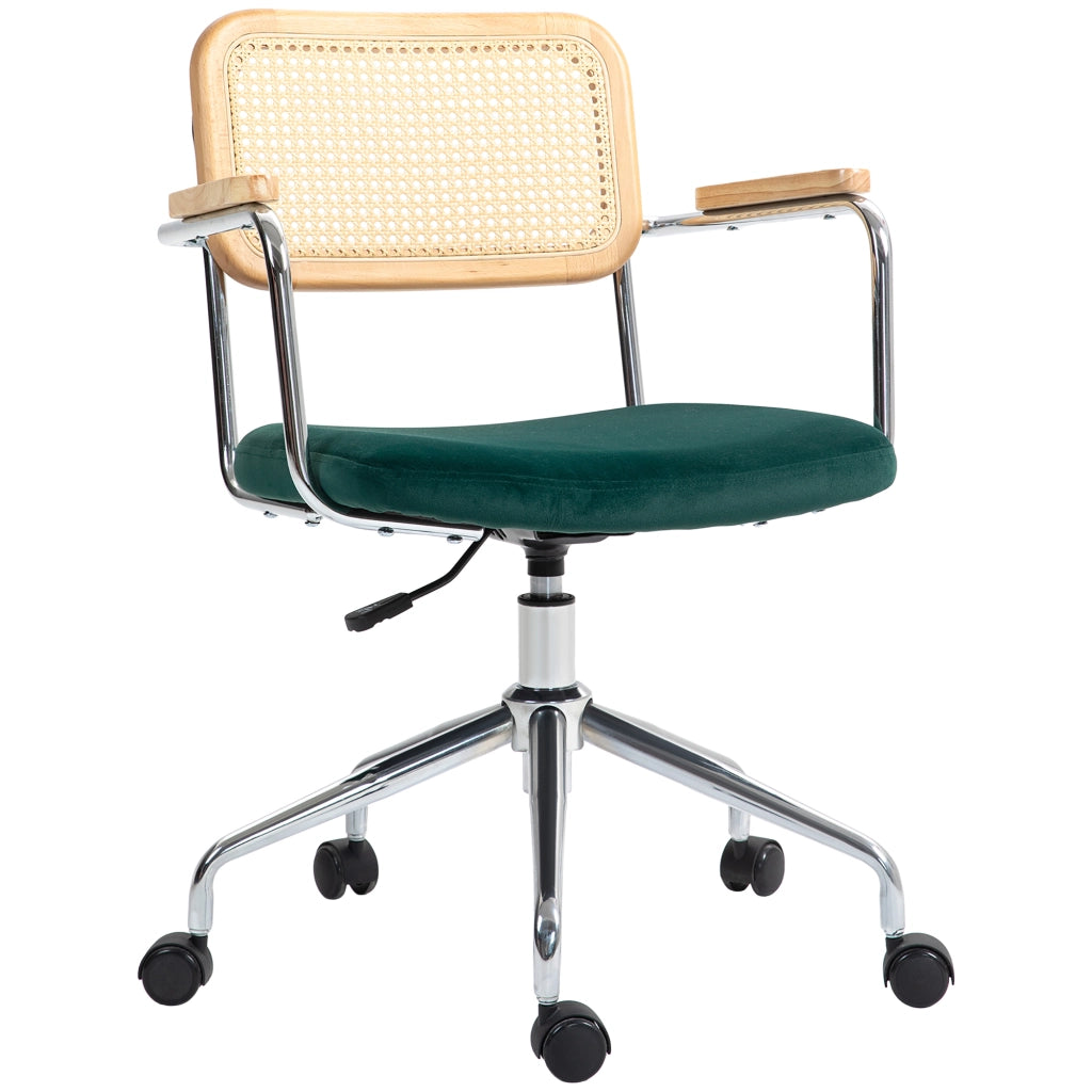 Sedia da Ufficio Girevole Regolabile ¨C Xylo ¨C Braccioli in Legno, Design Boho, Verde, 120kg